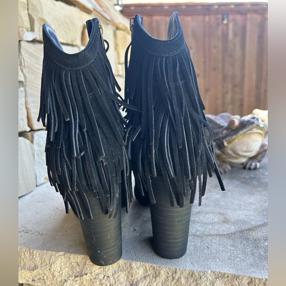 DW boots leather suede fringe black western ankle Hardy booties Sz-8.5M. E - Picture 2 of 14